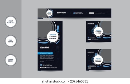 Online Learning Business Course Post Banner Template, Digital marketing agency.