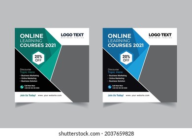 Online Learning Business Course Social Media Post Banner Design Template, Digital marketing agency.