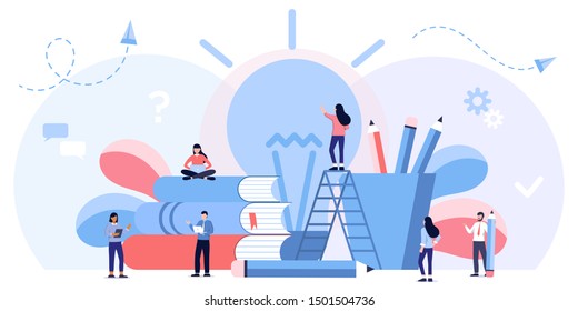 Online learning, choice of language courses, exam preparation, home schooling. Education, training courses and tutorials. Distance studying or e-learning. Flat illustration. Searching for new ideas