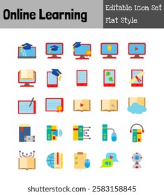 Online Learning Collection Icon Set Flat Style