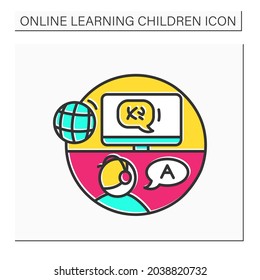 Online learning color icon. Study foreign language online. Language courses and remote home schooling. E-learning and web education technologies concept. Isolated vector illustration