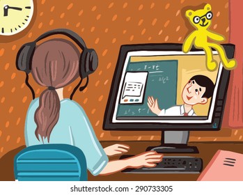 online learning computer. student at the computer.