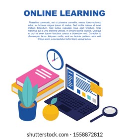 Online learning concept banner. Isometric illustration of online learning vector concept banner for web design