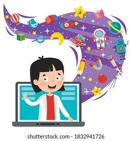 Online Learning Concept With Cartoon Character