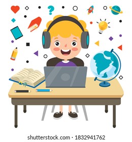 Online Learning Concept With Cartoon Character