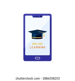 Concepto de aprendizaje en línea. Educación digital. Ilustración de material vectorial en diseño plano. Cursos por teléfono móvil