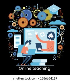 Online learning concept. Internet classes. Online learning metaphors. Educational webinar. Online teacher. Webinar. Digital class. Graphic elements set. Vector illustration in flat style.