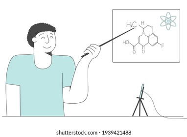 Online learning concept. linear illustration with a teacher.s