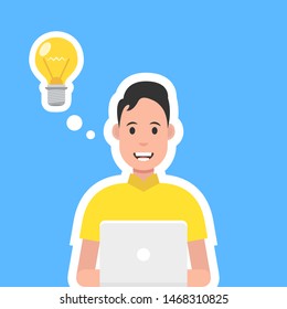 Online learning concept. Man at laptop in his room. Vector illustration.