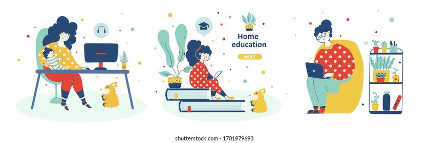 Online learning concept, modern flat vector set illustration.