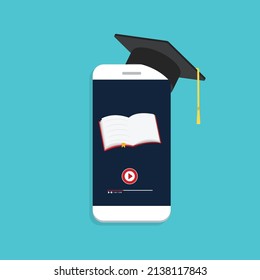 Online learning. Concept of webinar, business online training, education on smartphone or e-learning concept, video tutorial illustration.