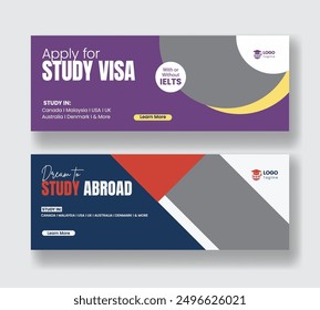 online learning course or education horizontal web banner template Study abroad social media banner, ads, covers, header template design