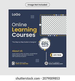 Online Learning course social media post template design vector