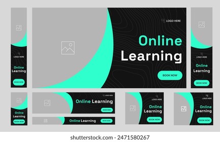 Curso de aprendizaje en línea conjunto de Web diseño de Anuncios para publicaciones en redes sociales, aprendizaje diario diseño de Paquete Anuncios de Web, Vector totalmente personalizable eps 10 formato de archivo