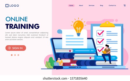 Online learning courses education landing page website illustration vector flat design 