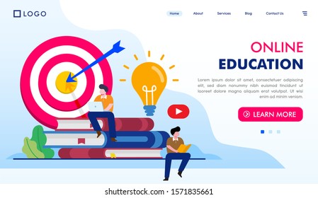 Online learning courses education landing page website illustration vector flat design 