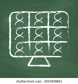 Online learning courses line Icon design white chalk. Draw a picture on the blackboard.