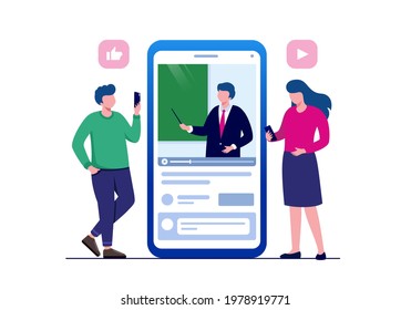 Online learning, courses and tutorials, teaching concept. Education online on mobile phone illustration flat vector template 