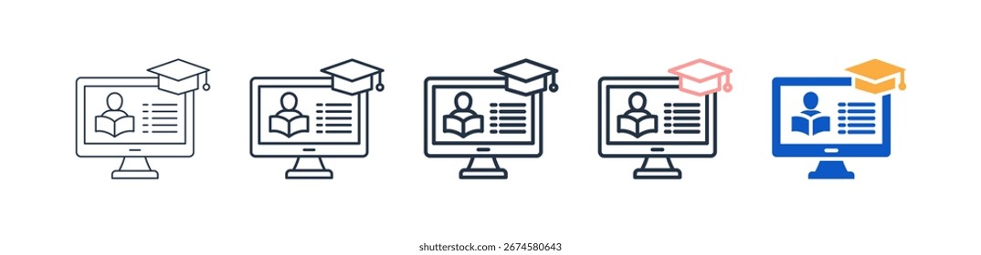 Aprendizagem on-line ícones de estilo diferentes definem ilustração vetorial.