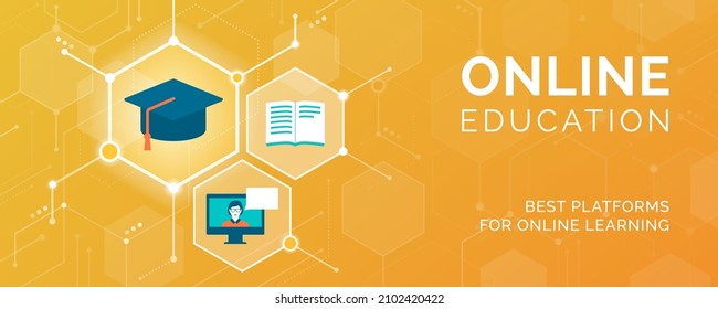 Online Learning And Digital Courses: Icons Connecting Together And Education Concepts