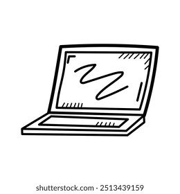 Aprendizaje en línea, estudios digitales, educación, icono de doodle portátil