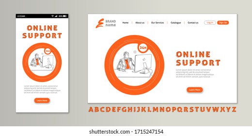 Online learning, distance education, remote work, 24/7 support operator, linear vector illustration