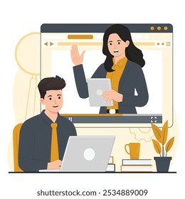 Online learning online education online course webinar flat design concept set
