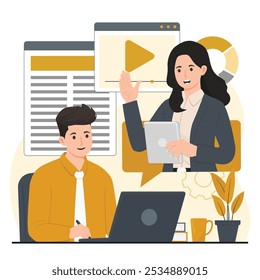 Online learning online education online course webinar flat design concept set