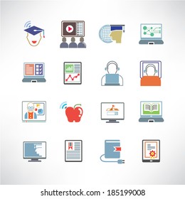 online learning, online education icons set