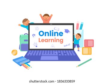online Learning, online education, kids, learn from home vector Illustration 