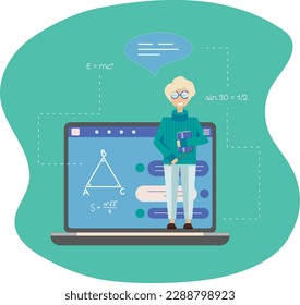 Online learning. Online education. Mathematics course. Blonde teacher