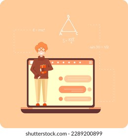 Online learning. Online education. Mathematics course. In warm colors