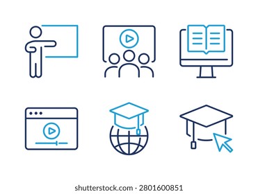 Online Learning and Education thin line icon set. Minimal web icons