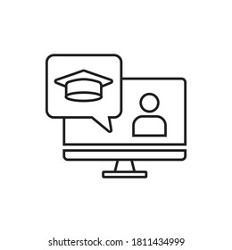 Online learning or e-learning concept.  Graduation cap on screen laptop or monitor icon design. vector illustration