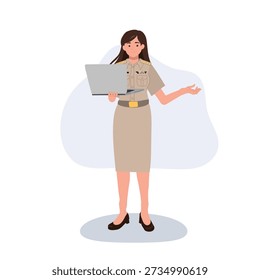 online learning elearning woman teacher in official uniform laptop presentation virtual classroom