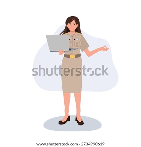 online learning elearning woman teacher in official uniform laptop presentation virtual classroom