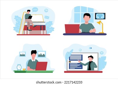 Online Learning Flat Design Illustration