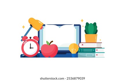 Online Learning Flat Design Illustration mit Lernwerkzeugen für Bildung oder Lernvorlagenkonzept