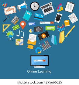 Online learning flat design illustration.