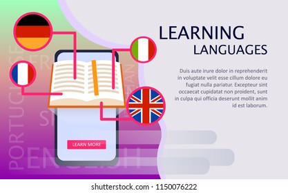 Online learning of foreign languages. Flat illustration vector