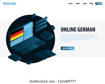 Online Learning German. Education concept, Online training, specialization, university studies. Isometric vector illustration