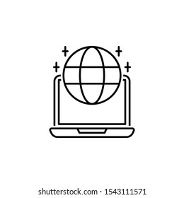 Online learning globe laptop simple line icon