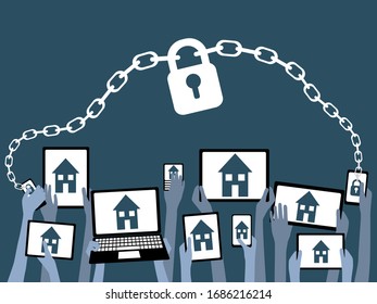 Online learning from home during covid-19 coronavirus.  Lockdown safety and security concept