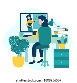 online learning at home, online test, distance learning concept. Vector illustration