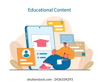 Online Learning Hub concept. A virtual space for educational engagement. Curating digital lessons and personal growth. Flat vector illustration.