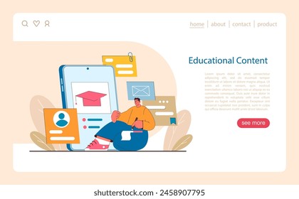 Online Learning Hub concept. A virtual space for educational engagement. Curating digital lessons and personal growth. Flat vector illustration.