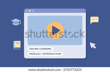 Online Learning Hub UI Interface - E-learning Platform Vector Illustration with Video Player and Course Dashboard