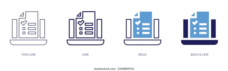 Online learning icon in 4 different styles. Thin Line, Line, Bold, and Bold Line. Duotone style. Editable stroke.