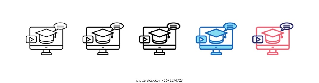 Icono De Aprendizaje En Línea En 5 Estilos Diferentes Colección.