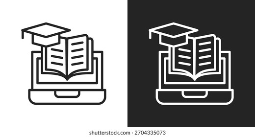 Icono De Aprendizaje En Línea En Blanco Y Negro Estilo De Contorno